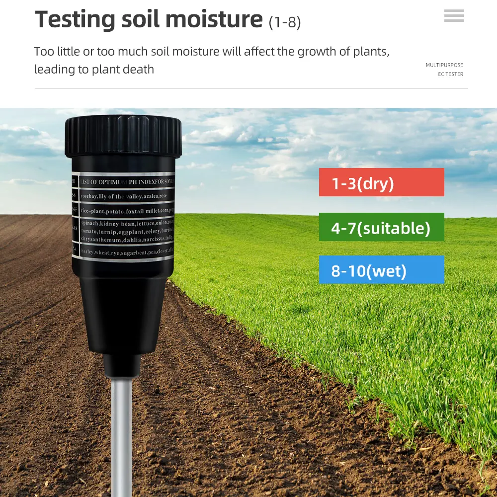 Soil pH Tester Moisture Meter Waterproof ZD-06 Soil Tester for Indoor Outdoor Test Kit Tools with 295mm Long Electrode Probe