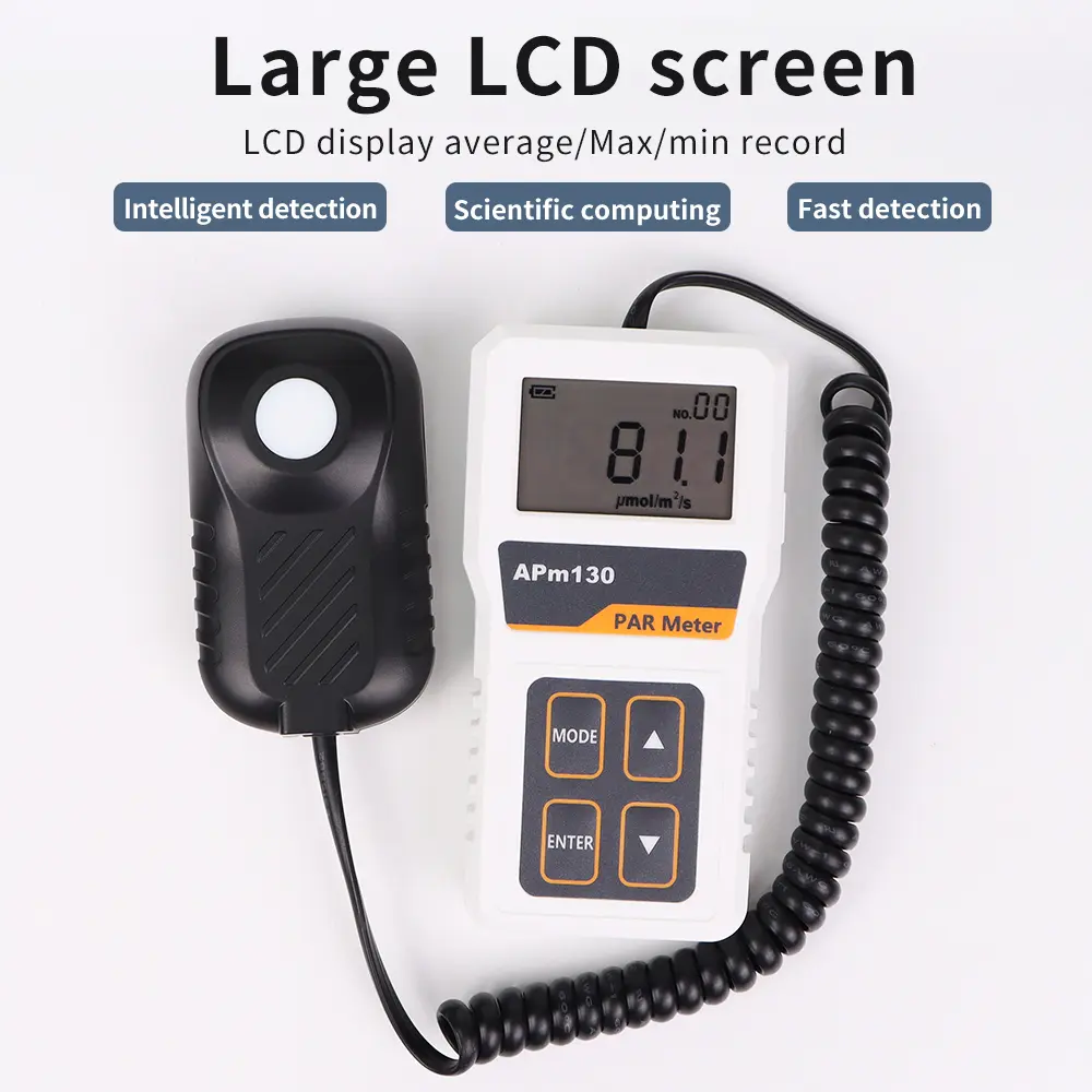 APM130 PAR Meter Digital Quantum Photosynthetic Activity Radiation PPFD Waterproof Sensor Plants Data Record Light Meter