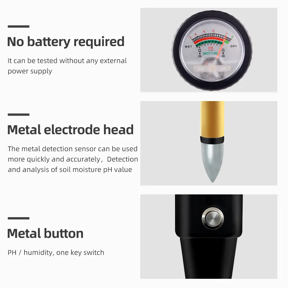 Soil pH Tester Moisture Meter Waterproof ZD-06 Soil Tester for Indoor Outdoor Test Kit Tools with 295mm Long Electrode Probe