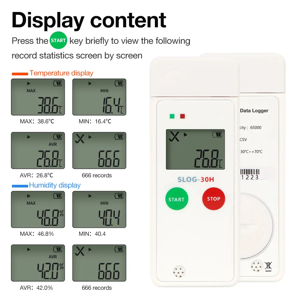 USB Temperature Data Logger LCD Display Datalogger 65000 Points PDF Recorder Temp Alarm Logger for Food Medicine Cold-chain