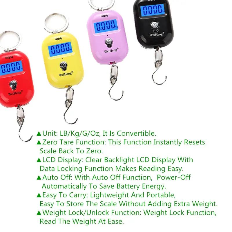 25kg 40kg Mini Digital Luggage Scale Hanging LCD Hook Scales Portable Digital Stainless Steel Scale