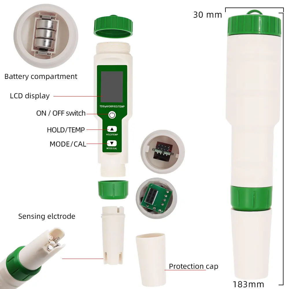 5 In 1 Digital PH Meter TDS ORP EC Temperature Tester Water Filter Purity Detector Pen Water Quality Monitor for Aquarium