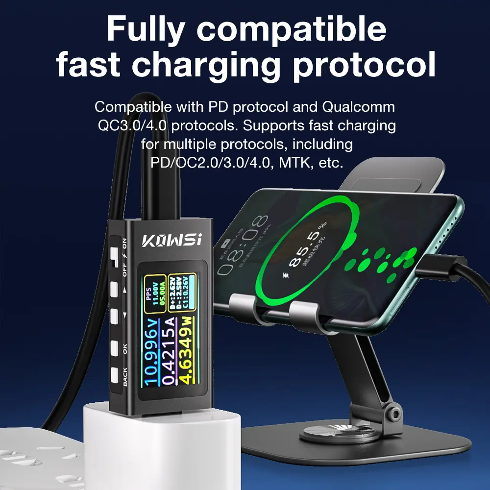 KWS-X1 Type-C Digital Voltmeter 4-30V 0-12A Current Voltage Energy Monitor 240W PD Fast Charging Trigger Meter HD IPS Display