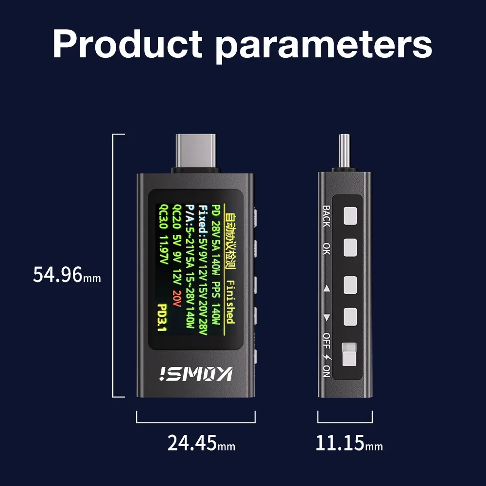 KWS-X1 Type-C Digital Voltmeter 4-30V 0-12A Current Voltage Energy Monitor 240W PD Fast Charging Trigger Meter HD IPS Display