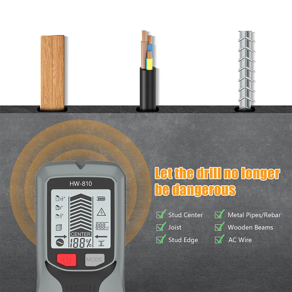 6 in 1 Wall Scanner LCD Electronic Metal Detector AC Voltage Live Wire Testing Tools High Sensitivity Wall Stud Finder Sensor