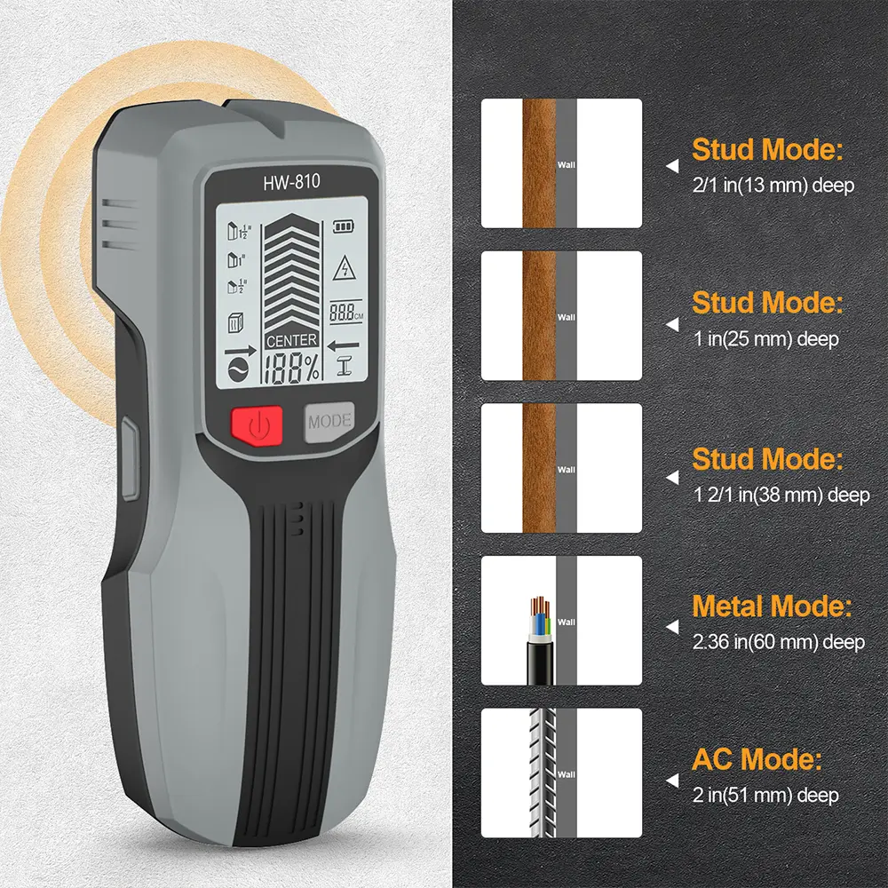 6 in 1 Wall Scanner LCD Electronic Metal Detector AC Voltage Live Wire Testing Tools High Sensitivity Wall Stud Finder Sensor