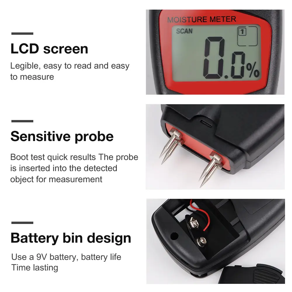 Digital Wood Moisture Meter Wood Humidity Tester Timber Damp Detector LCD Display Hygrometer Bamboo Paper Moisture Meter