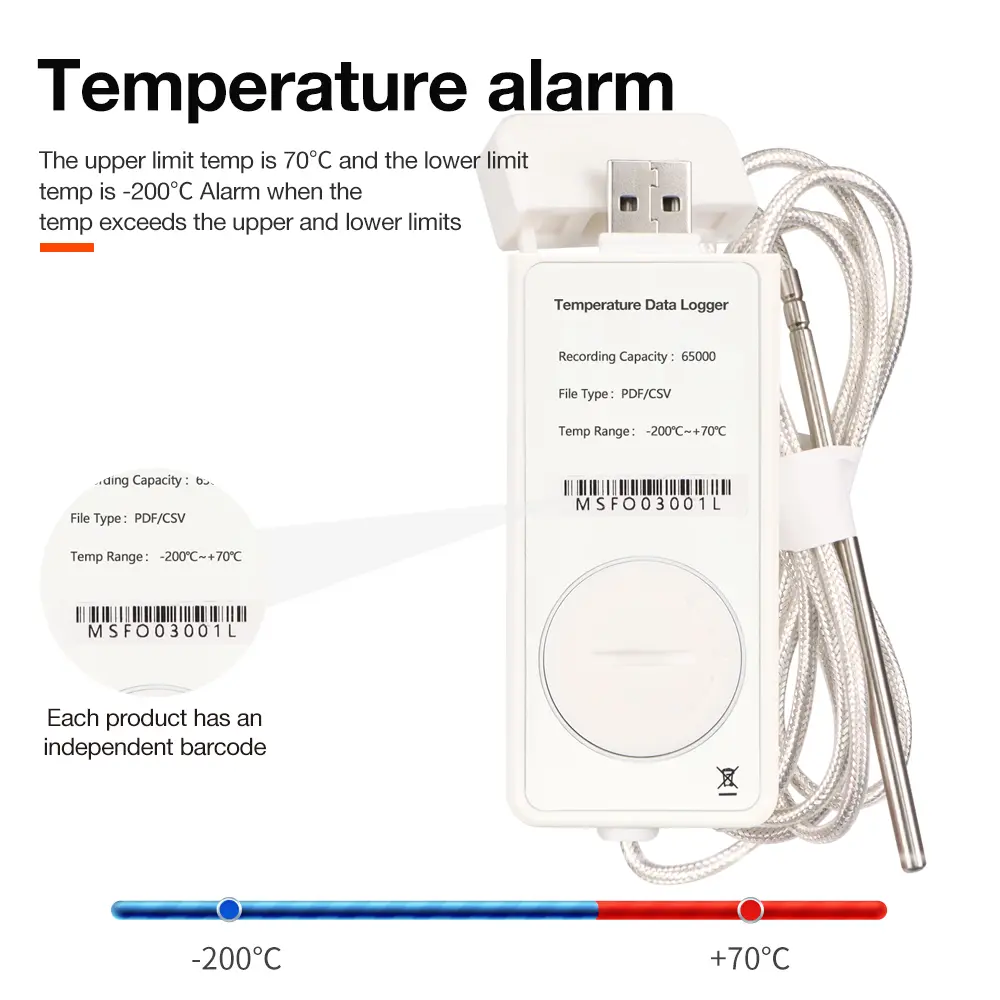 -200~70℃ Ultra-low Temperature Data Logger USB Temp Recorder LCD Display Temp Datalogger PDF Reporter Dry-ice Liquid Nitrogen