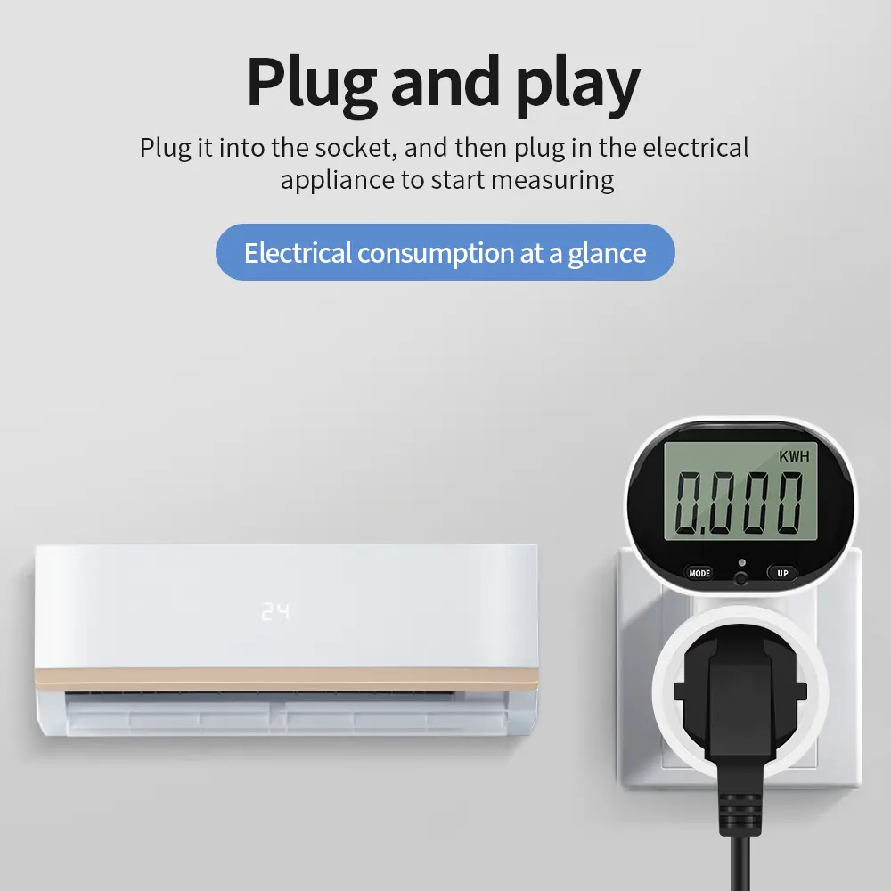 EU Digital LCD Energy Watt Meter Wattmeter Wattage Kwh Power Meter Electric Consumption Monitor Outlet Electricity Analyzer