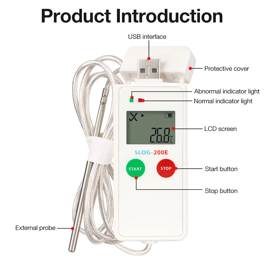 -200~70℃ Ultra-low Temperature Data Logger USB Temp Recorder LCD Display Temp Datalogger PDF Reporter Dry-ice Liquid Nitrogen