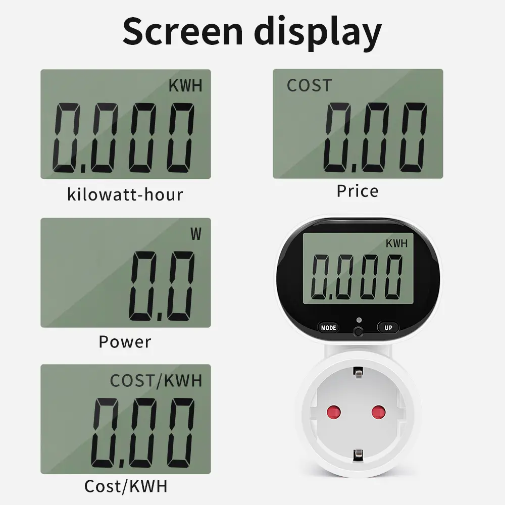 EU Digital LCD Energy Watt Meter Wattmeter Wattage Kwh Power Meter Electric Consumption Monitor Outlet Electricity Analyzer