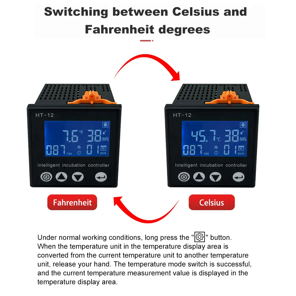 30~39.5℃ HT-12 Temperature Controller Thermostat LCD Display Temperature and Humidity Controller Smart Incubator 0~99%RH