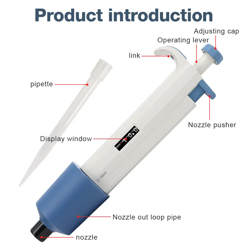 2-10ml Laboratory Pipette Adjustable Single Channel Digital Micropipette With Pipettor Tips Autoclavable Sample Dispenser