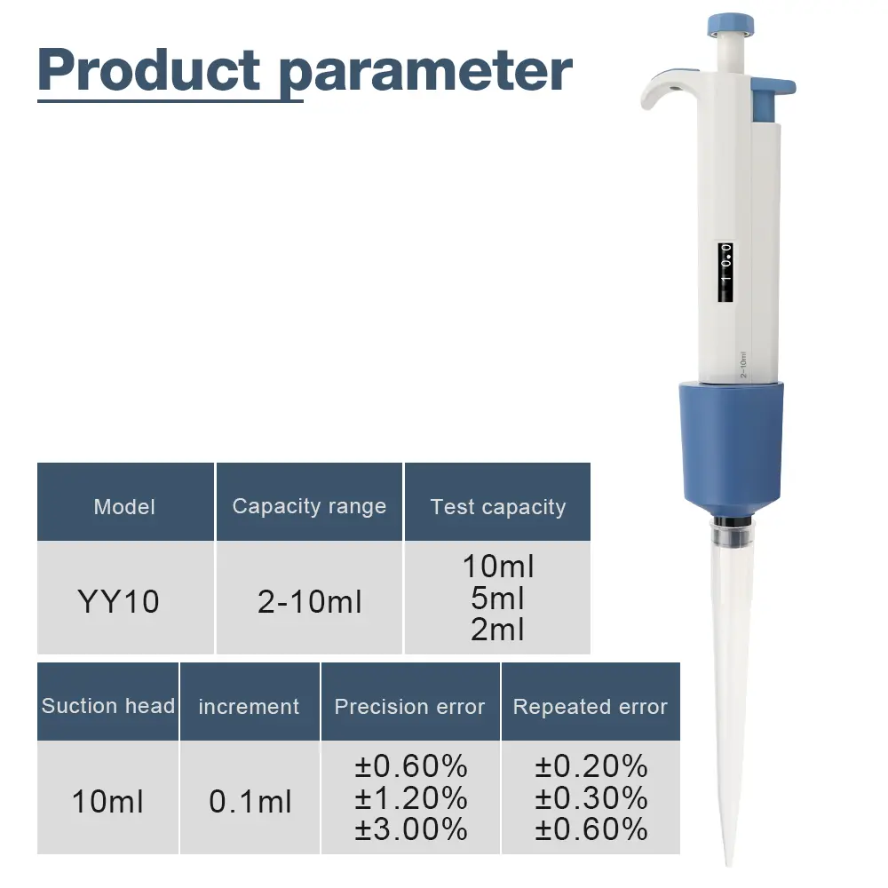 2-10ml Laboratory Pipette Adjustable Single Channel Digital Micropipette With Pipettor Tips Autoclavable Sample Dispenser