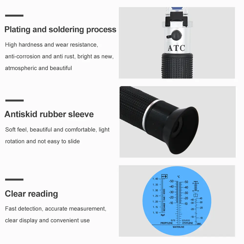 4 in 1 Car Refractometer Handheld Tester Tool ATC Battery for Glass Water Glycol Antifreeze Freezing Point Car Refractometer