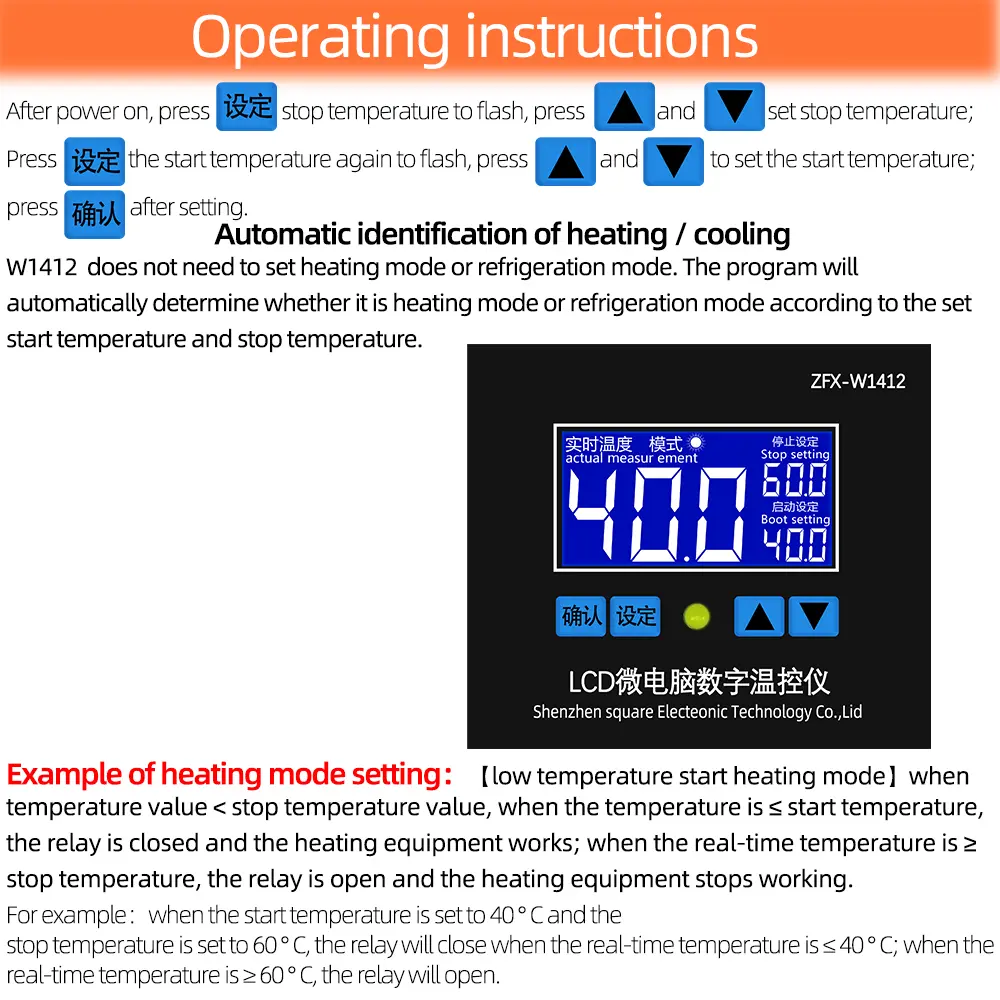ZFX-W1412 Microcomputer Temperature Controller Thermostat Control Switch Sensor Cooling Heating Board 12V 24V 220V