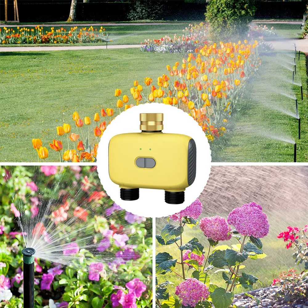 Automatic Water Timer with Gateway Dual Hose Garden Irrigation Watering System Rain Delay Sprinkler Programmer Support Alexa