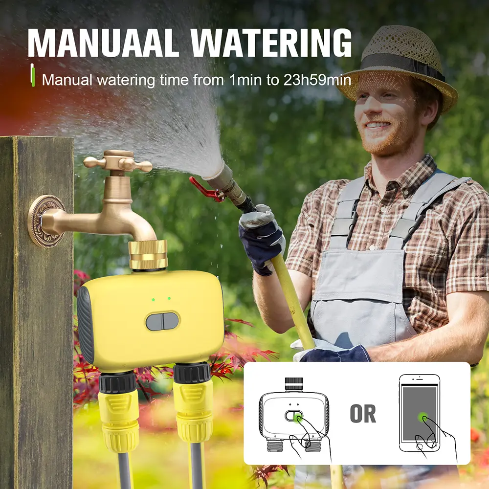 Automatic Water Timer with Gateway Dual Hose Garden Irrigation Watering System Rain Delay Sprinkler Programmer Support Alexa