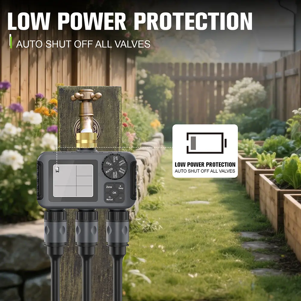 Garden Water Timer Irrigation System 3-Outlet Digital Garden Sprinkler Programmer Rain Delay Automatic Watering for Garden Lawn