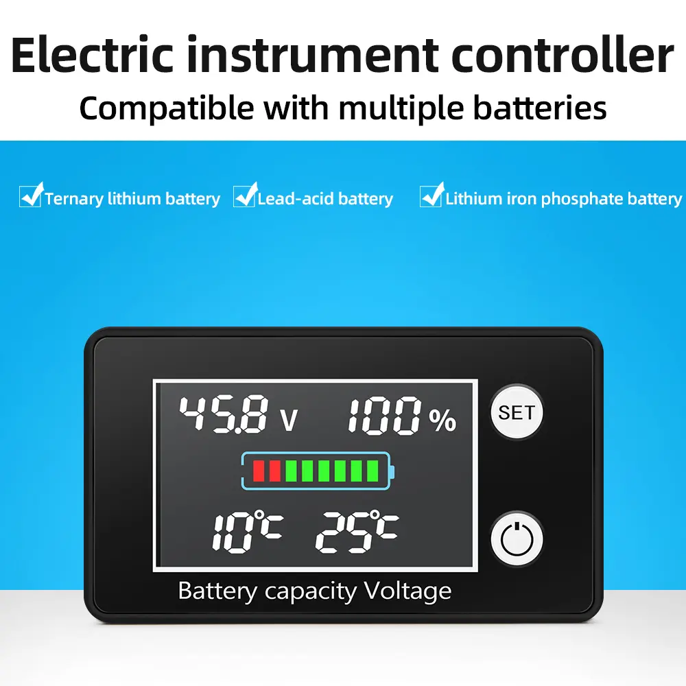 DC10-100V Battery Capacity Indicator Lead-acid Lithium LiFe PO4 Voltage Tester Battery Meter with Temperature Control Sensor