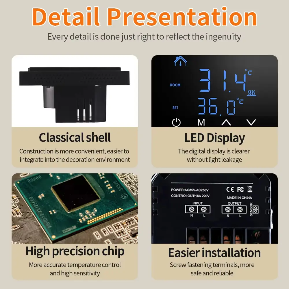 Smart Thermostat LCD Touch 16A Temperature Controller Electric Floor Heating Electric Underfloor Heating Control Temp Regulator