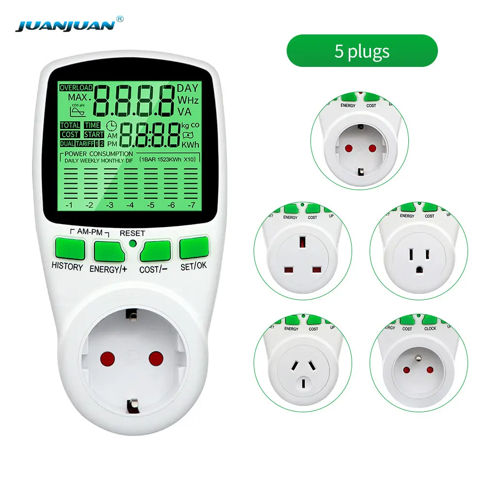Digital LCD Energy Watt Meter Wattmeter Wattage Electricity Kwh Power Monitor Electric Meter Voltage Measuring Outlet Analyzer