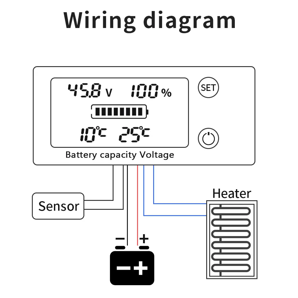 DC10-100V Battery Capacity Indicator Lead-acid Lithium LiFe PO4 Voltage Tester Battery Meter with Temperature Control Sensor