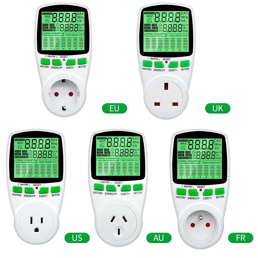 Digital LCD Energy Watt Meter Wattmeter Wattage Electricity Kwh Power Monitor Electric Meter Voltage Measuring Outlet Analyzer