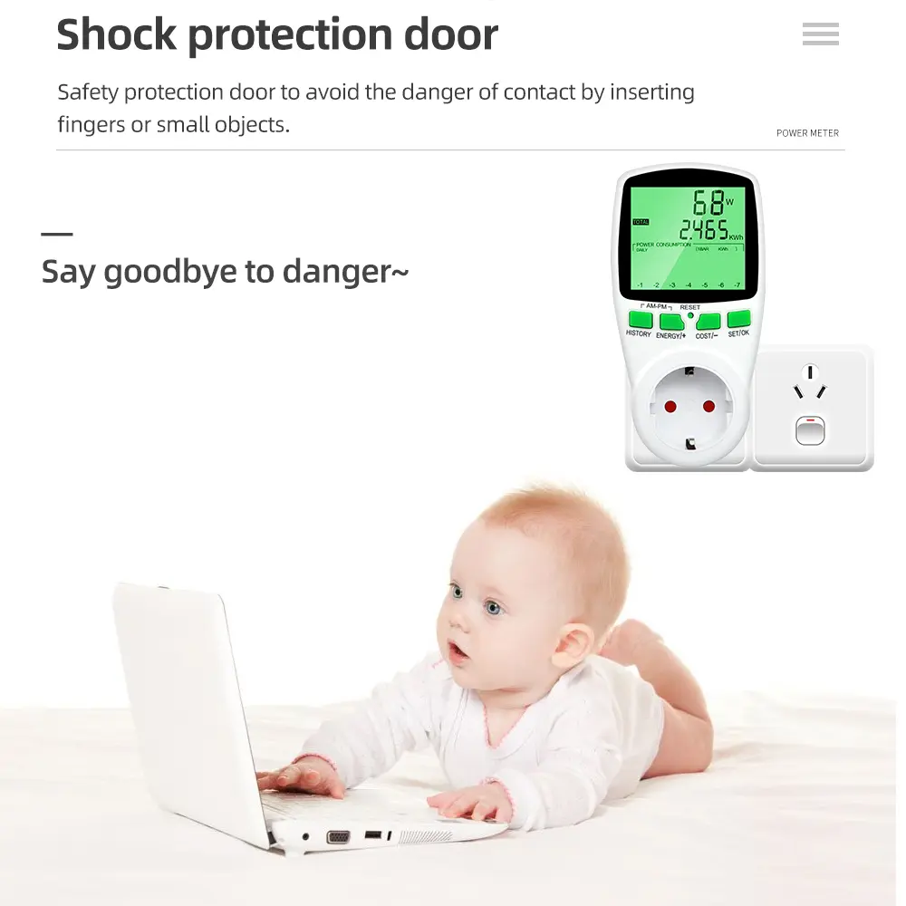 Digital LCD Energy Watt Meter Wattmeter Wattage Electricity Kwh Power Monitor Electric Meter Voltage Measuring Outlet Analyzer