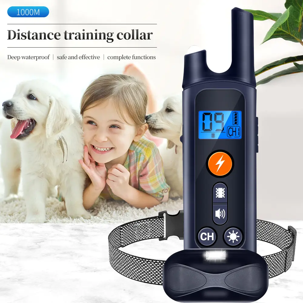 1000m Electric Dog Training Collar Pet Remote Control Anti Barking Dog Collar With Shock Vibration Sound Shocker