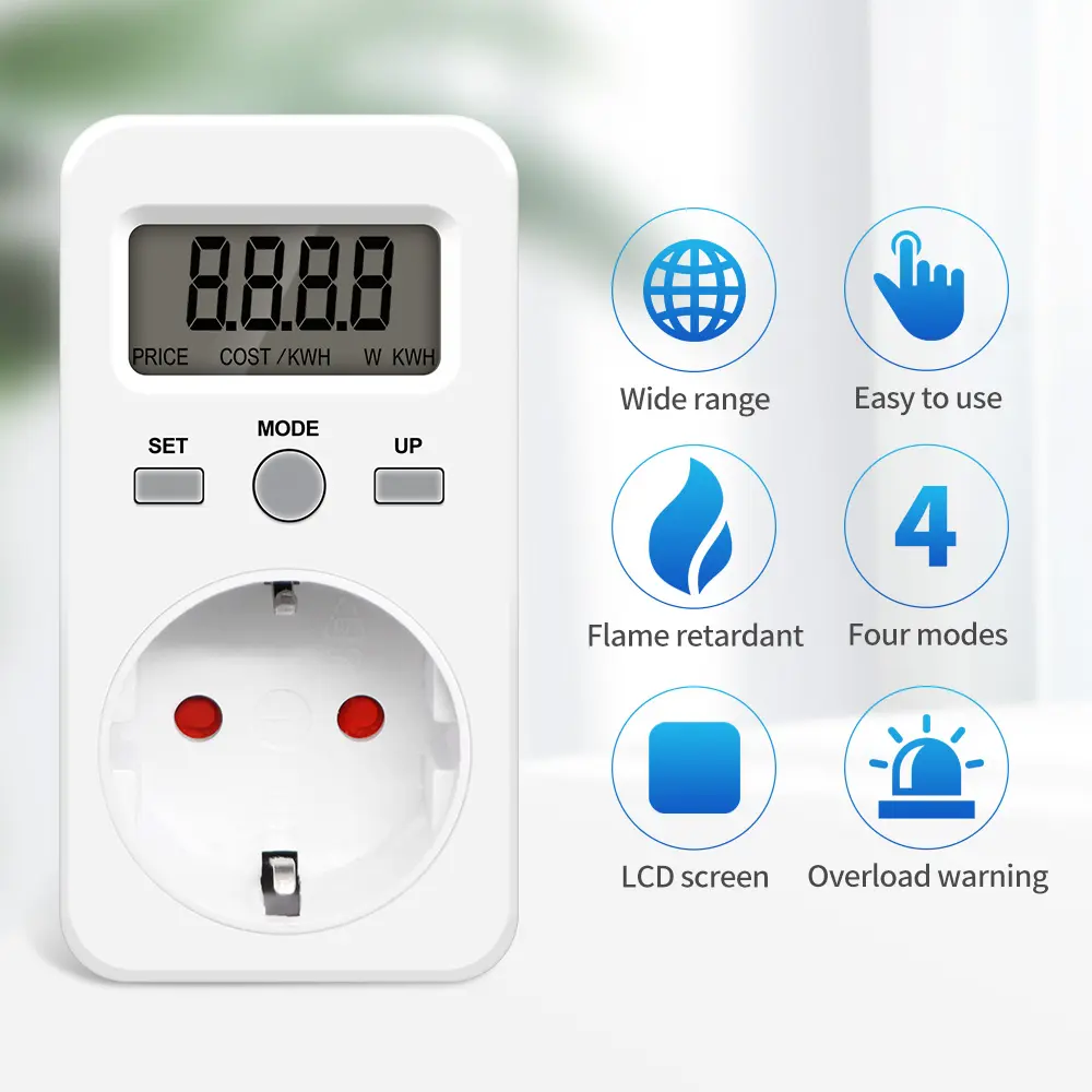 Digital Energy Meter Wattmeter Power Consumption Voltage Monitor Electricity Test Socket Analyzer 230V 16A EU UK US BR FR Plug
