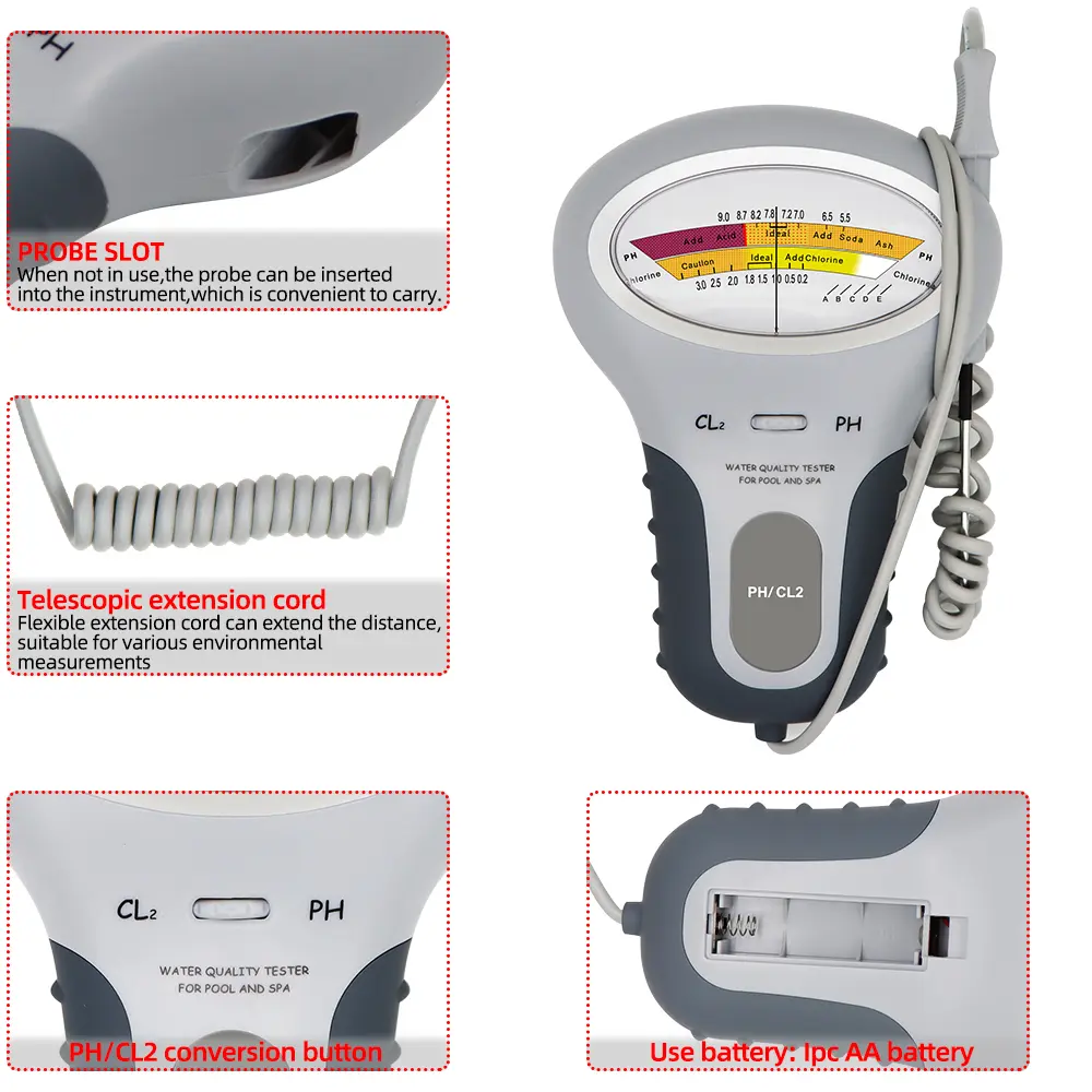 2 in 1 Chlorine Meter PH Chlorine Tester PC-101 Level Portable Digital PH Meter Water Quality Pool Spa Analytical Instruments