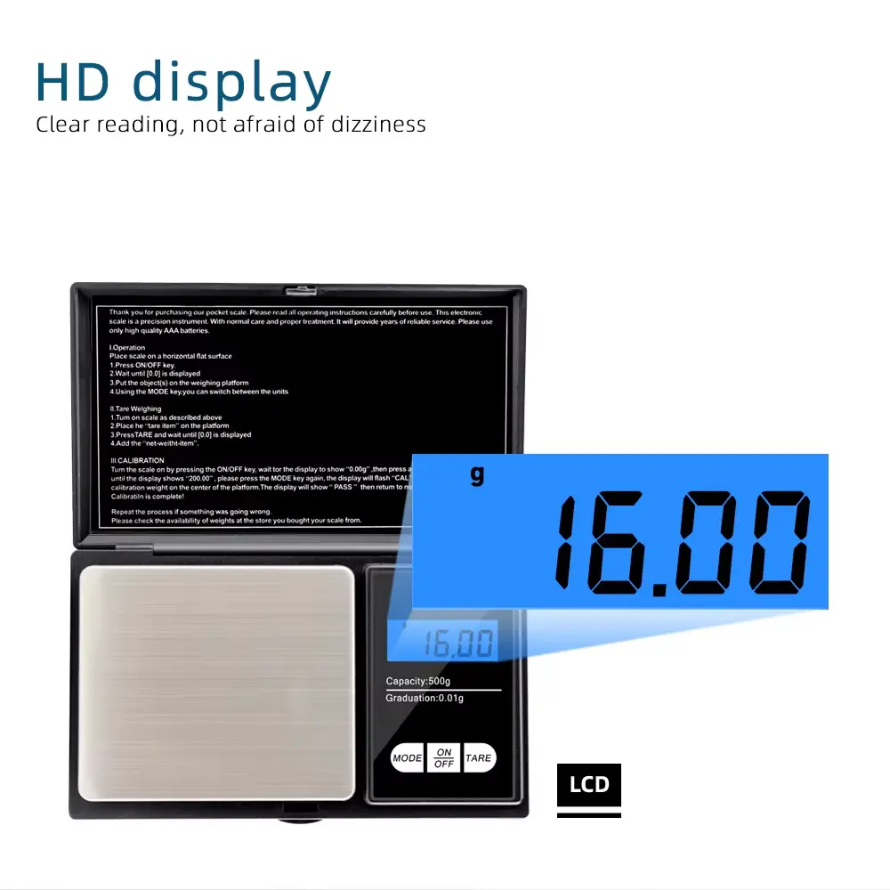 0.01g Jewelry Mini Stainless Steel Electronic Scale Digital Pocket Scale Gold Gram Balance Weight Scale Portable Pocket Scale