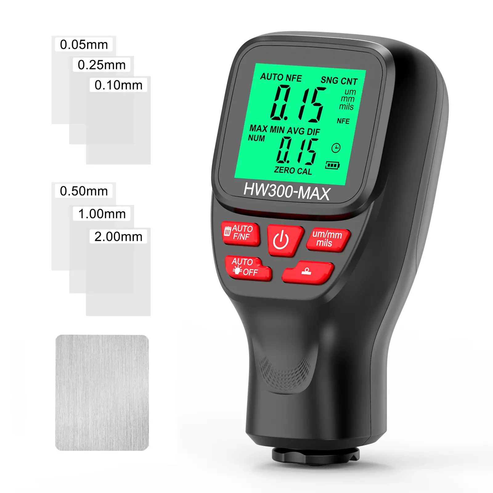 HW300-MAX Car Coating Thickness Gauge 0.1micron/0-2000um Car Paint Film Thickness Tester Measuring Tool Fe & NFe Coating Meter
