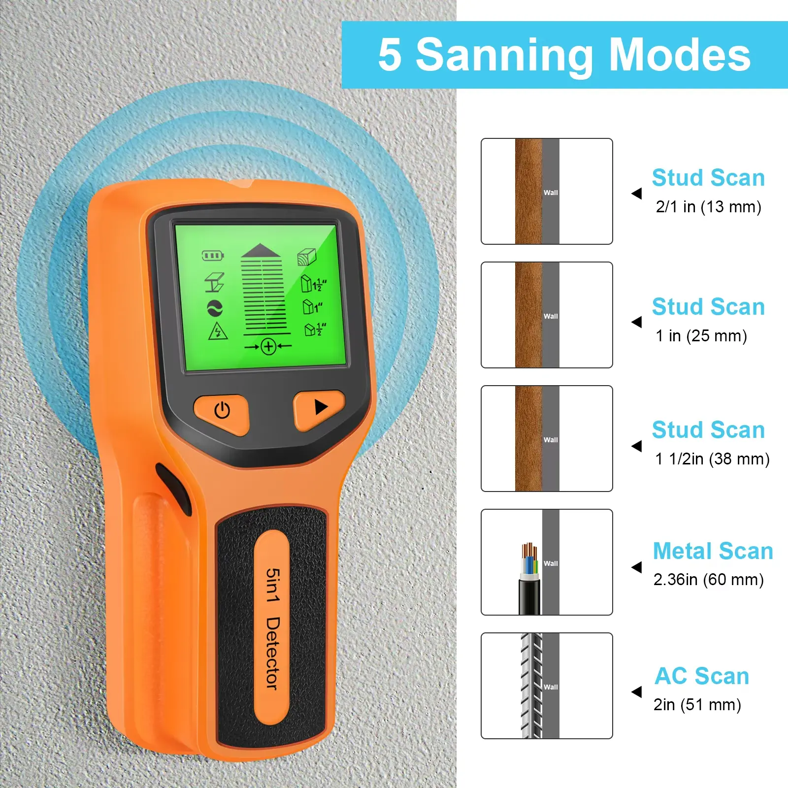 5 in 1 Professional Wall Stud Detector Handheld Wood AC Wire Cable Metal Detector Electric Wall Finder Water Pipe Scanner