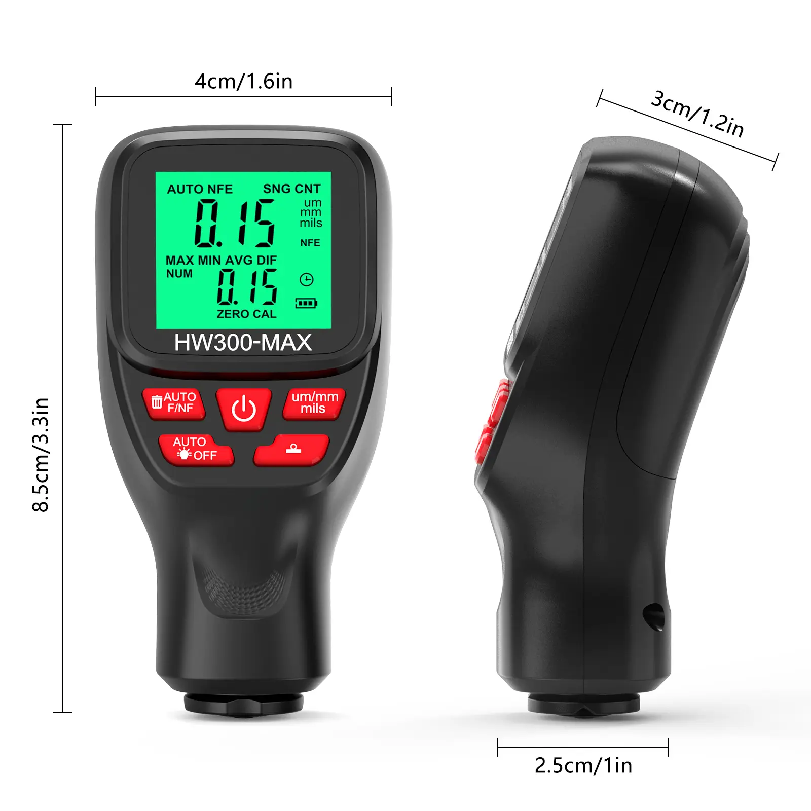 HW300-MAX Car Coating Thickness Gauge 0.1micron/0-2000um Car Paint Film Thickness Tester Measuring Tool Fe & NFe Coating Meter