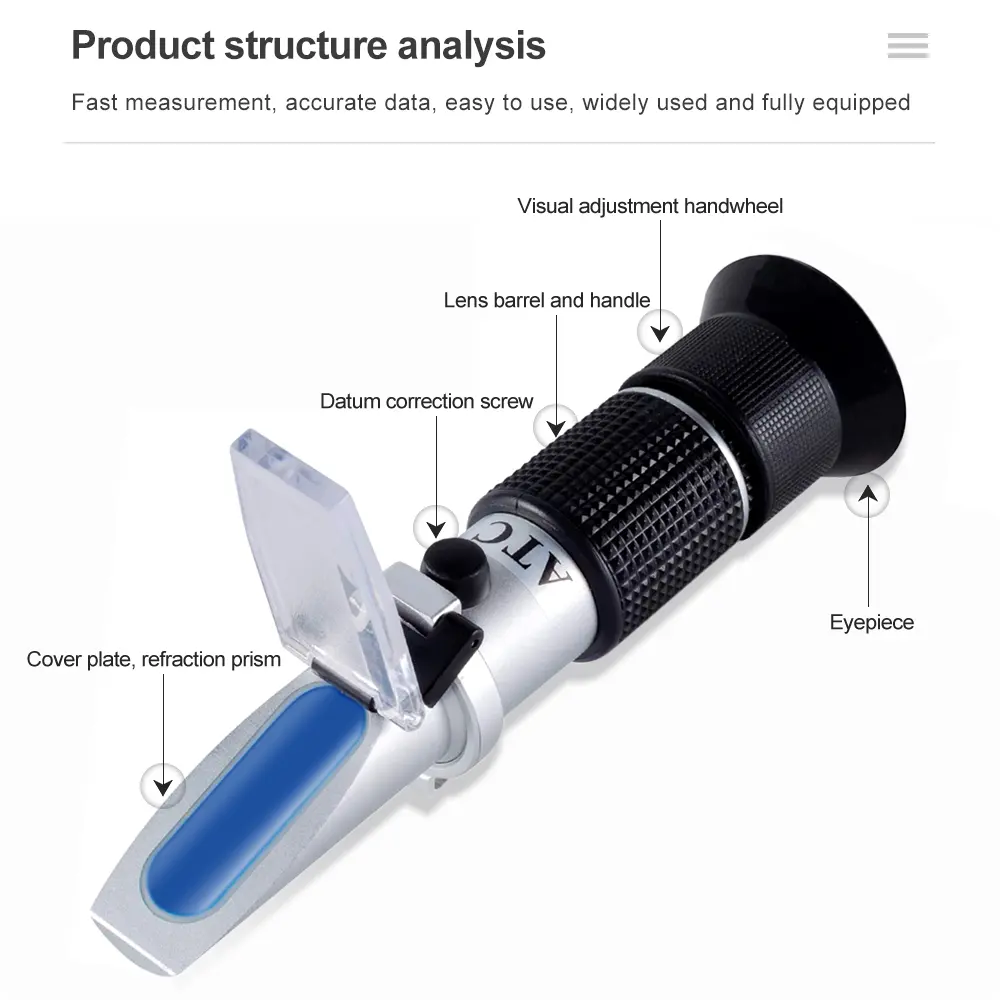 3-in-1 Handheld Honey Refractometer Brix 58-90% Sugar Content Meter ATC With Box for Honey Moisture, Brix and Baume