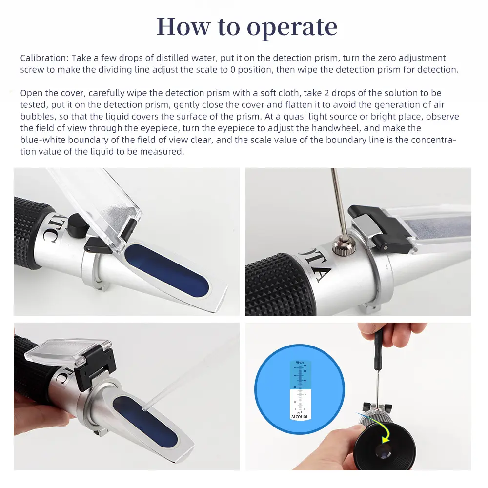 Handheld 0-80% Baijiu Alcohol Refractometer ATC Liquor Whisky Alcohol Tester Alcohol Content Tester for Liquor Spirits