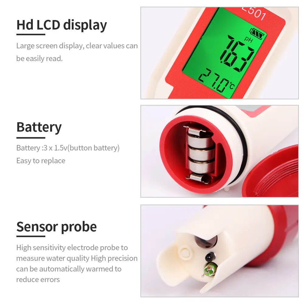 PH/CL2/H2/ORP/Temperature Meter Chlorine Detector Digital 5 In 1 Water Quality Tester for Swimming Pools Drinking Water Aquarium