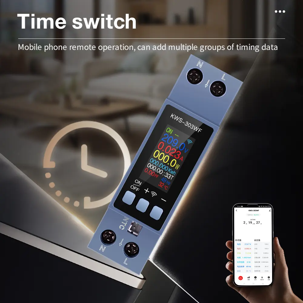 Tuya WiFi Power Meter Din Rail 2P AC Energy Meter APP Control 85-290V/40A Voltage Current Meter Electricity Consumption Meter