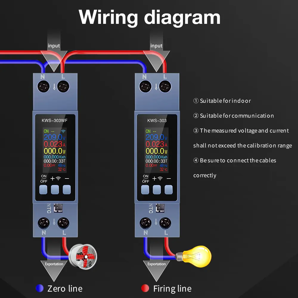 Tuya WiFi Power Meter Din Rail 2P AC Energy Meter APP Control 85-290V/40A Voltage Current Meter Electricity Consumption Meter