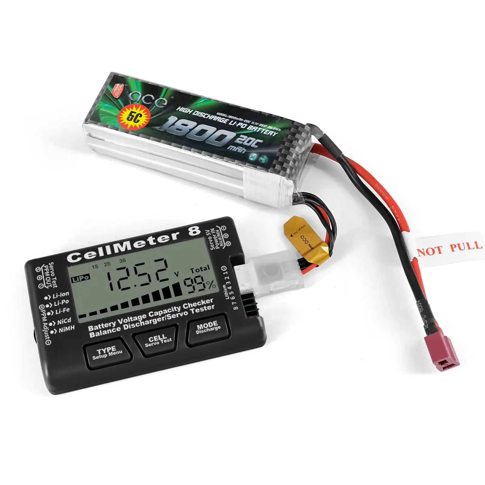 RC CellMeter 8 2-8S 4-8S LiPo Li-lon Battery Tester Battery Capacity Voltage Meter NiMH 8 in 1 Digital Battery Capacity Checker