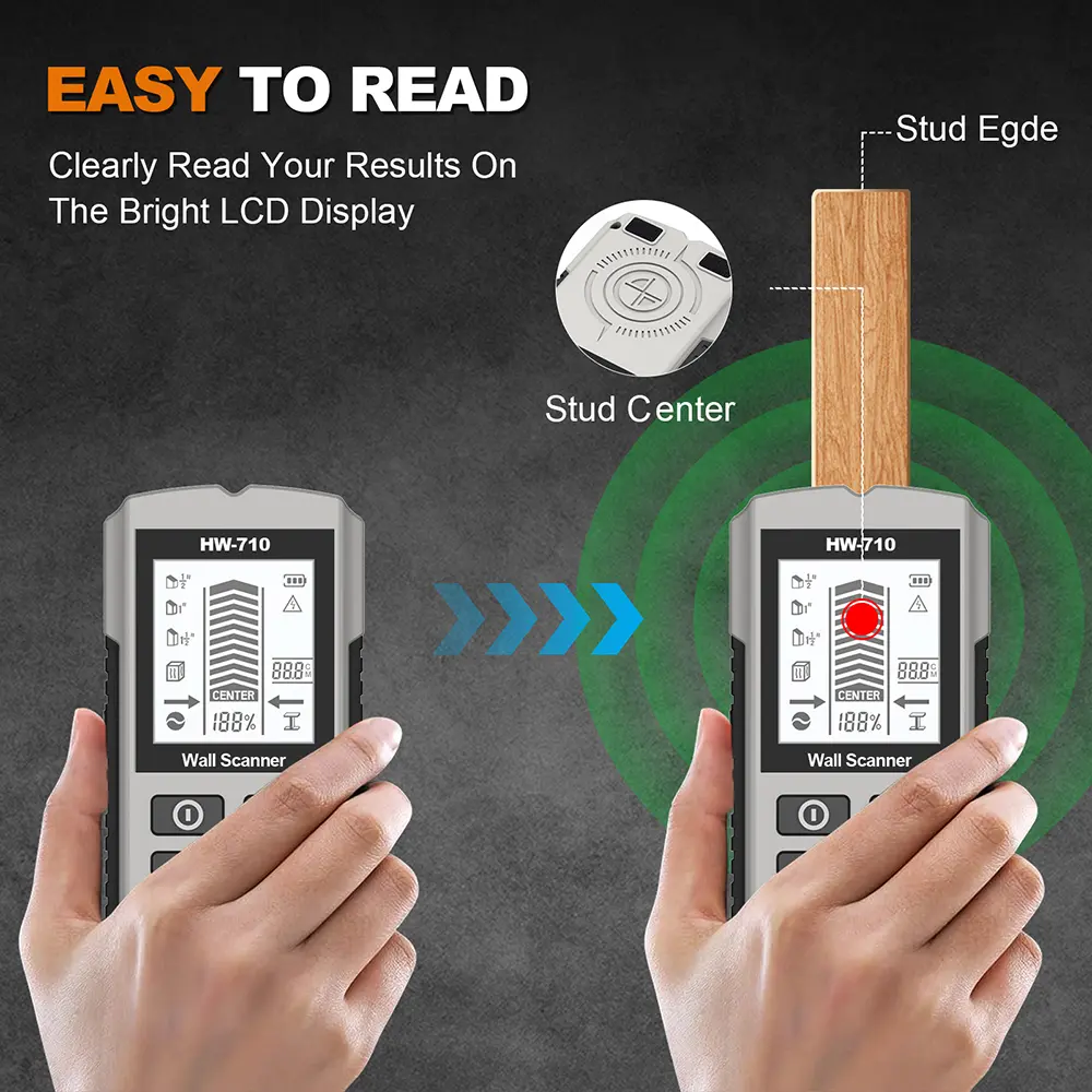 HW-710 Multi-functional Stud Finder Wall Scanner Metal Wood AC Cable Wires Depth Tracker Wall Metal Detector Electric Box Finder