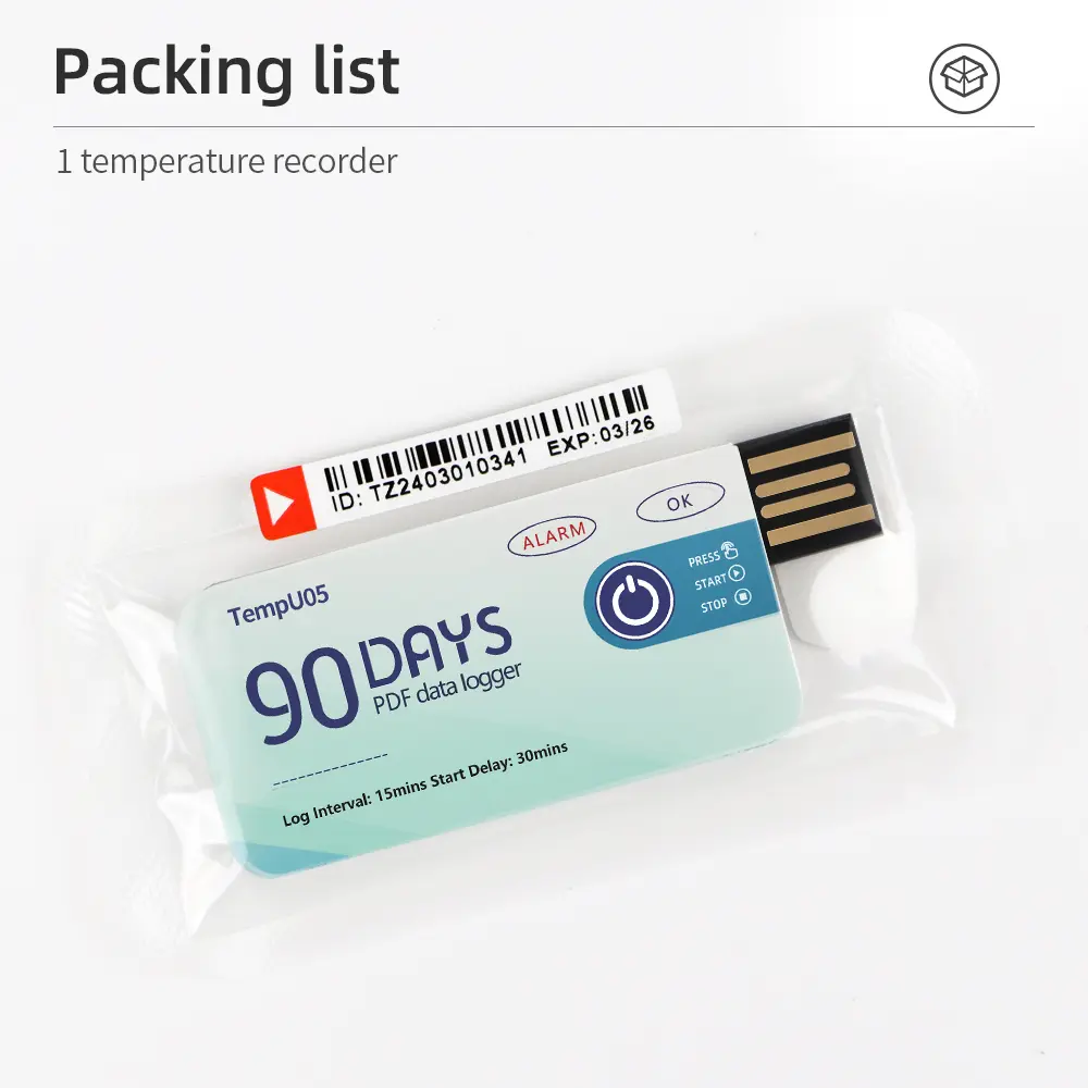 5pcs/lot TempU05 Temperature Data Logger 10000 Points USB Report 60 90 Days Disposable Recorder Temp Analyzer for Cold Chain