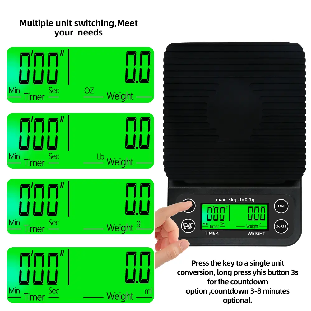 High Precision LCD Electronic Scales 3kg/0.1g 5kg/0.1g Drip Coffee Scale With Timer Portable Electronic Digital Kitchen Scale