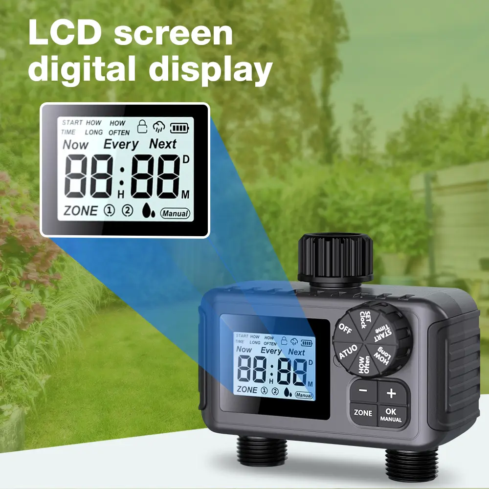 Automatic Water Timer 2-Outlet Garden Irrigation Watering System Sprinkler Programmer Smart LCD Digital Watering Timer Tools