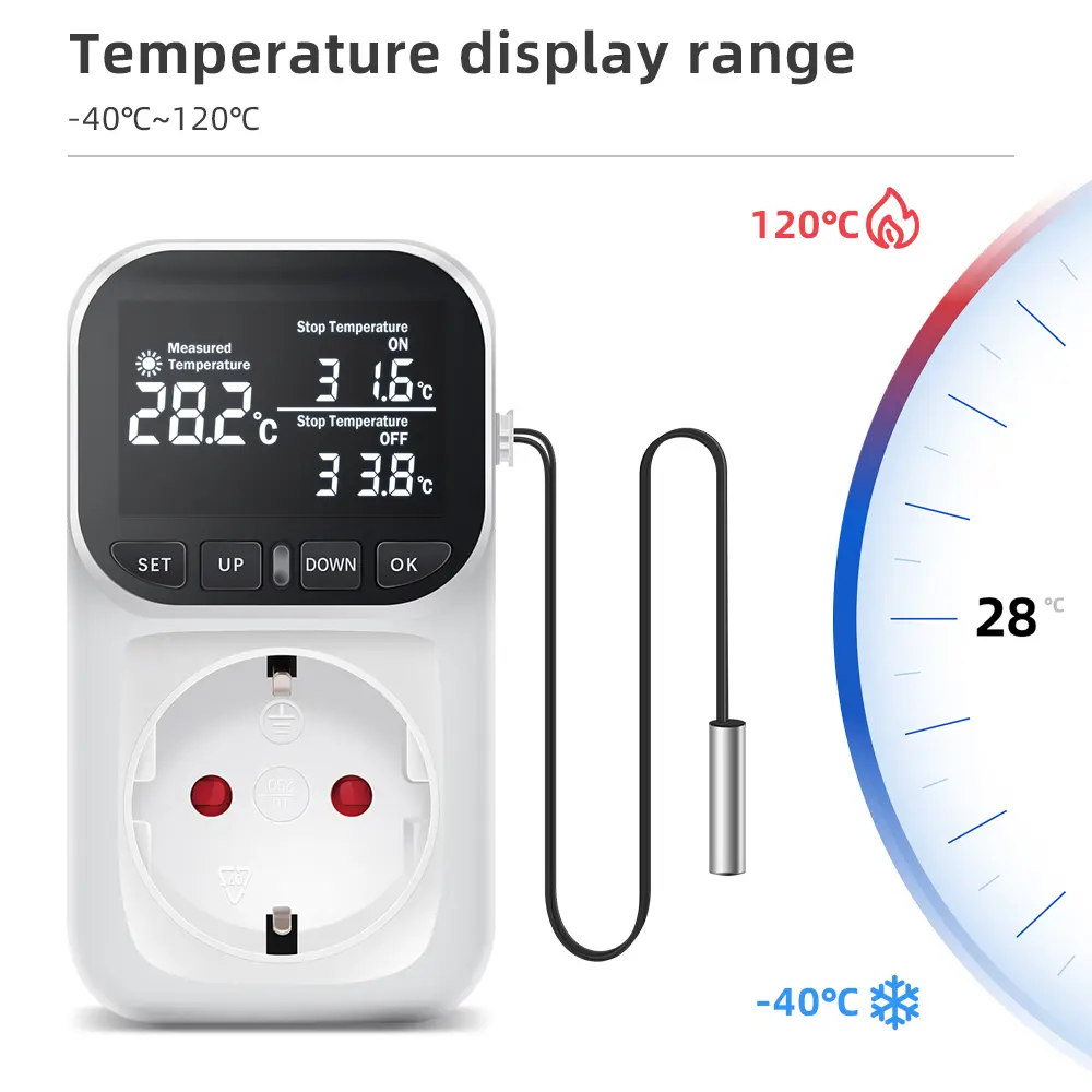 Digital Temperature Controller Socket Heating Cooling Thermostat With Timer Switch For Refrigerator Aquaculture EU Plug 220V
