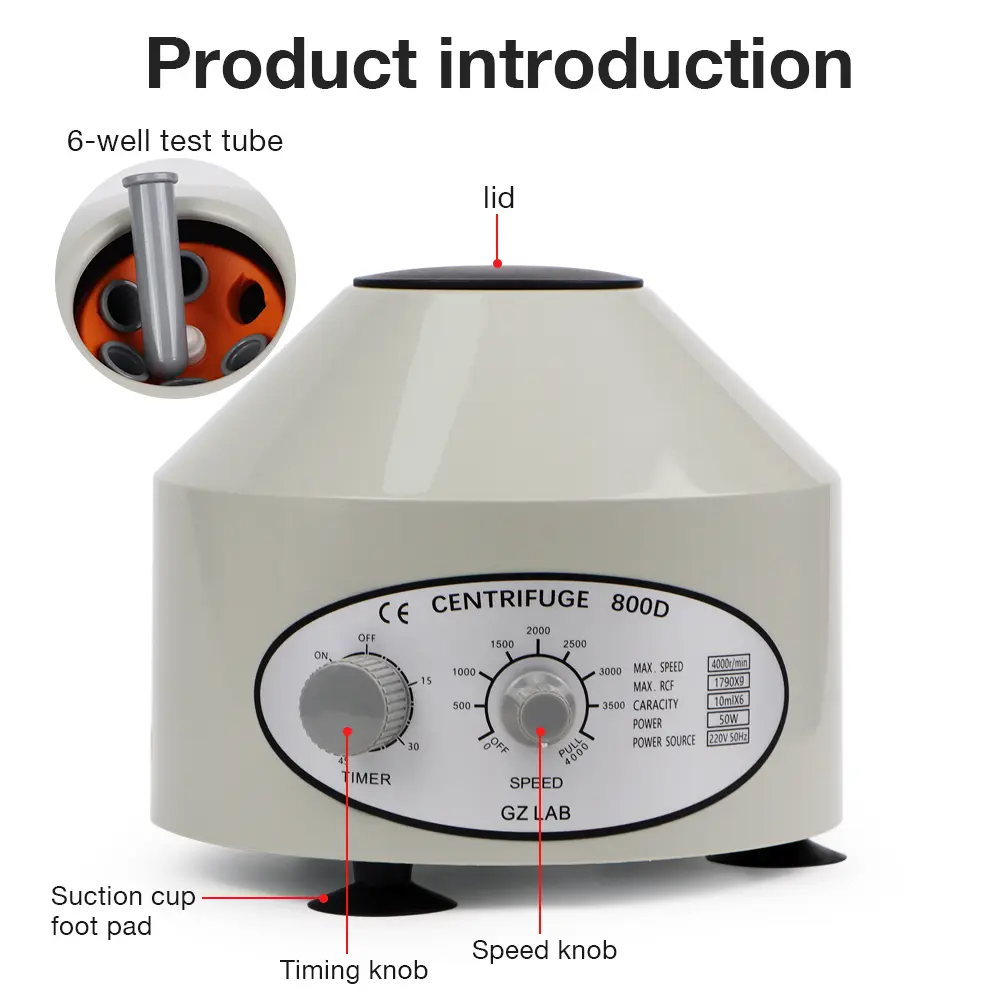 Laboratory Electric Centrifuge 4000rpm 1790xg 6*10ml Plasma Serum PRP PRF Separate Machine AC 220V Timer Low Speed Centrifuge