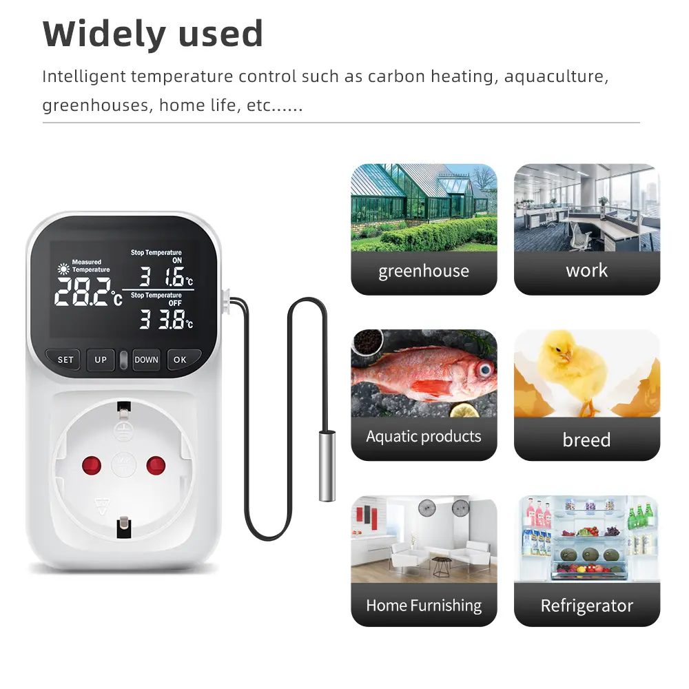 Digital Temperature Controller Socket Heating Cooling Thermostat With Timer Switch For Refrigerator Aquaculture EU Plug 220V