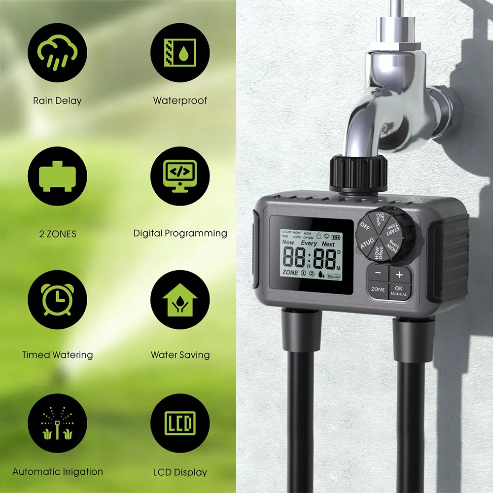 Automatic Water Timer 2-Outlet Garden Irrigation Watering System Sprinkler Programmer Smart LCD Digital Watering Timer Tools